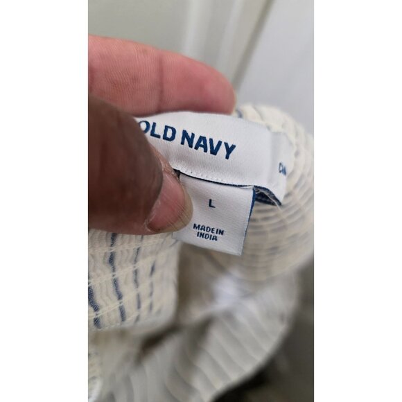 Old Navy White & Blue Striped Sleeveless Summer Dress Size L Lightweight Smocked - Picture 6 of 7
